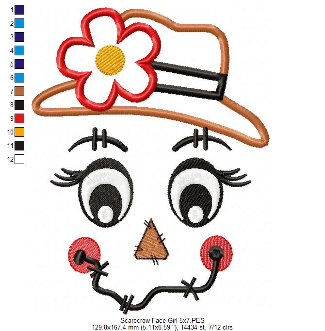 Scarecrow Boy and Girl Face - Set of 2 designs - Applique Embroidery