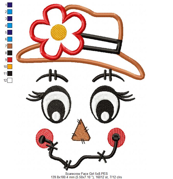 Scarecrow Boy and Girl Face - Set of 2 designs - Applique Embroidery