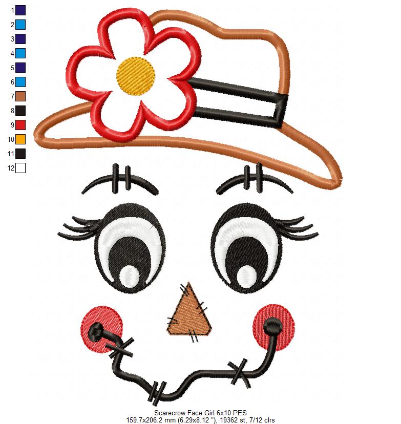 Scarecrow Boy and Girl Face - Set of 2 designs - Applique Embroidery
