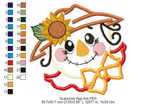 🌻 Sunflower Scarecrow Cutie – Applique – Machine Embroidery Design