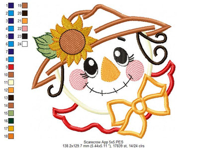 🌻 Sunflower Scarecrow Cutie – Applique – Machine Embroidery Design