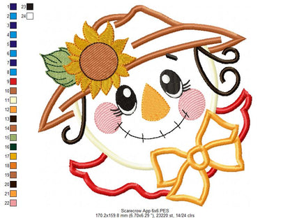 🌻 Sunflower Scarecrow Cutie – Applique – Machine Embroidery Design