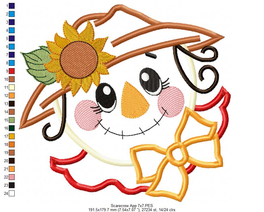 🌻 Sunflower Scarecrow Cutie – Applique – Machine Embroidery Design