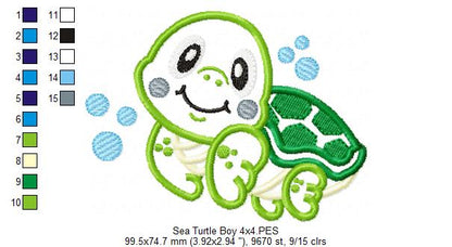 Sea Turtle Boy and Girl - Set of 2 Designs - Applique Embroidery