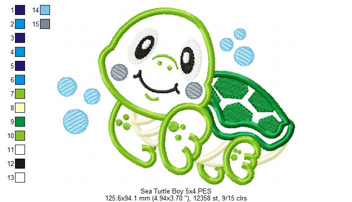 Sea Turtle Boy and Girl - Set of 2 Designs - Applique Embroidery