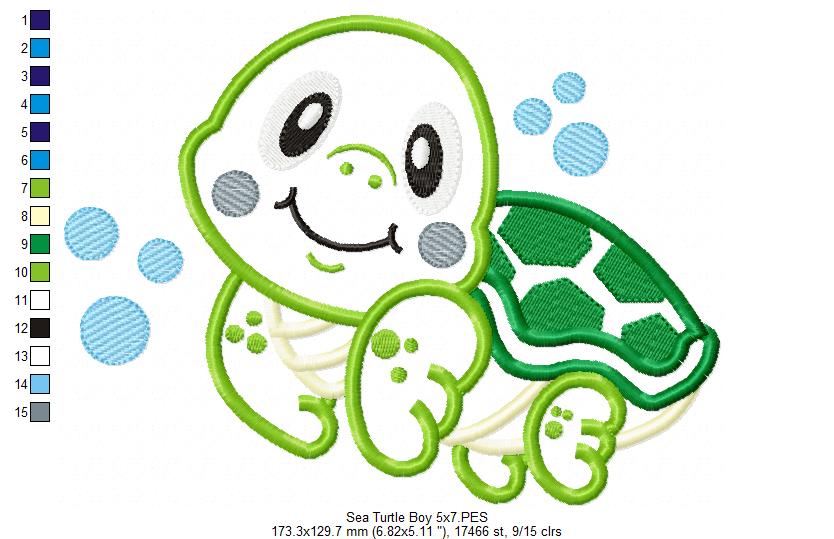 Sea Turtle Boy and Girl - Set of 2 Designs - Applique Embroidery