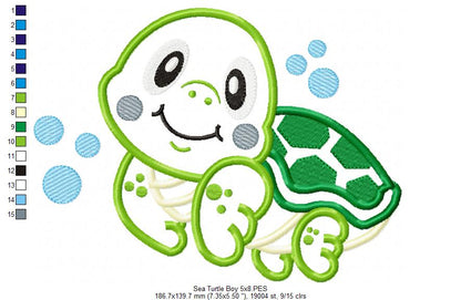 Sea Turtle Boy and Girl - Set of 2 Designs - Applique Embroidery