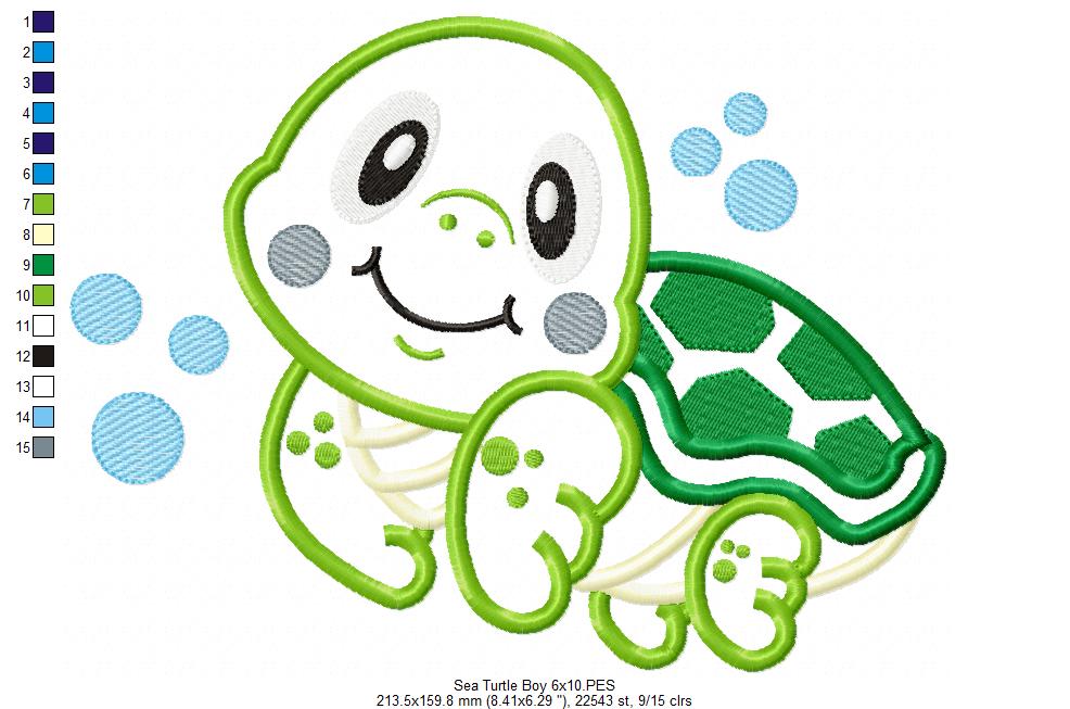 Turtle Boy - Applique Embroidery