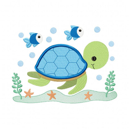 Sea Turtle Boy - Fill Stitch - Machine Embroidery Design