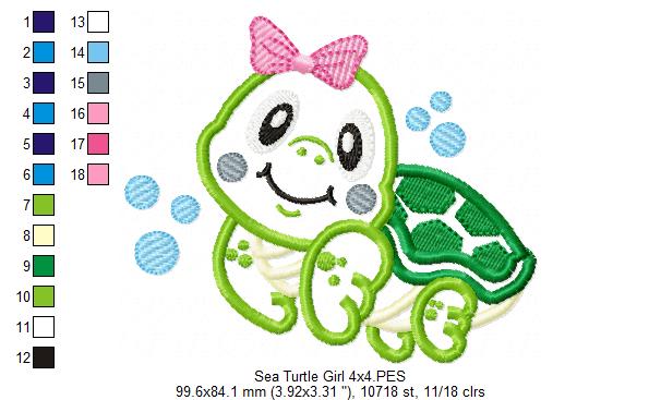 Sea Turtle Girl - Applique Embroidery