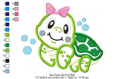 Sea Turtle Girl - Applique Embroidery