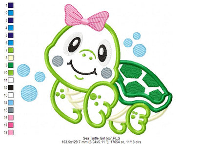 Sea Turtle Girl - Applique Embroidery