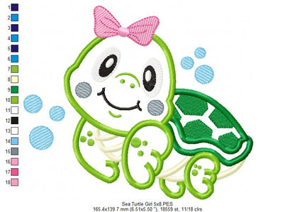 Sea Turtle Girl - Applique Embroidery