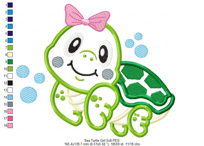 Sea Turtle Boy and Girl - Set of 2 Designs - Applique Embroidery