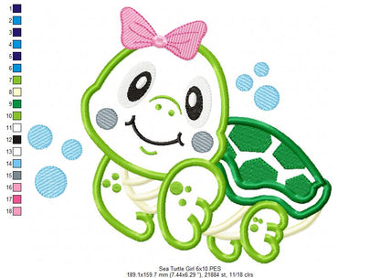 Sea Turtle Boy and Girl - Set of 2 Designs - Applique Embroidery