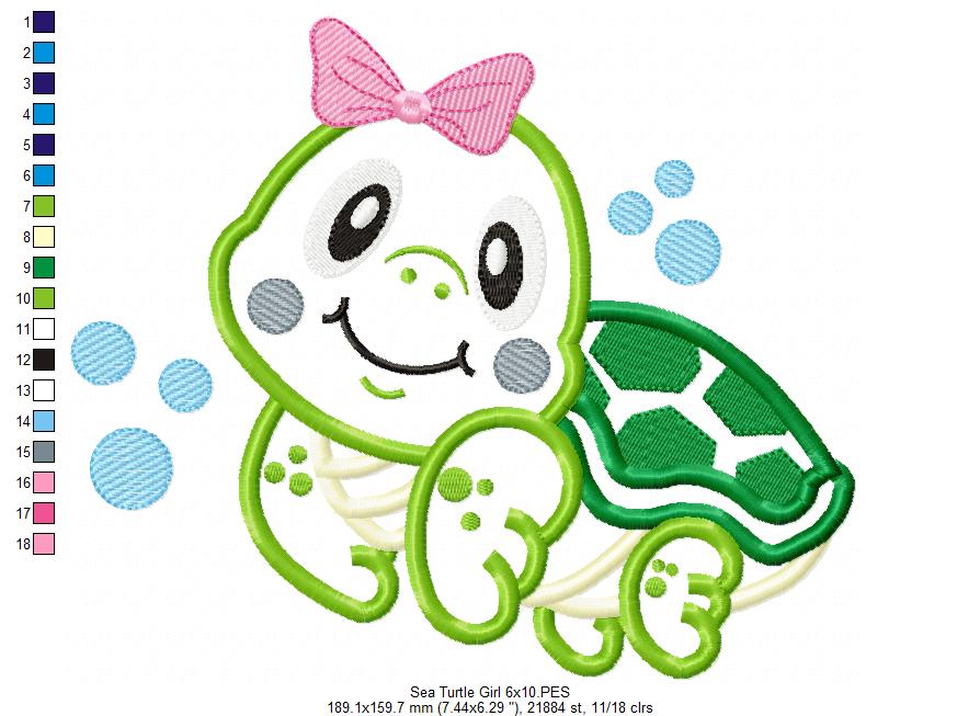 Sea Turtle Girl - Applique Embroidery