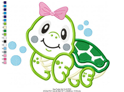 Sea Turtle Girl - Applique Embroidery