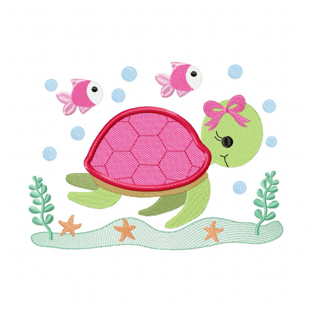 Sea Turtle Girl - Fill Stitch - Machine Embroidery Design