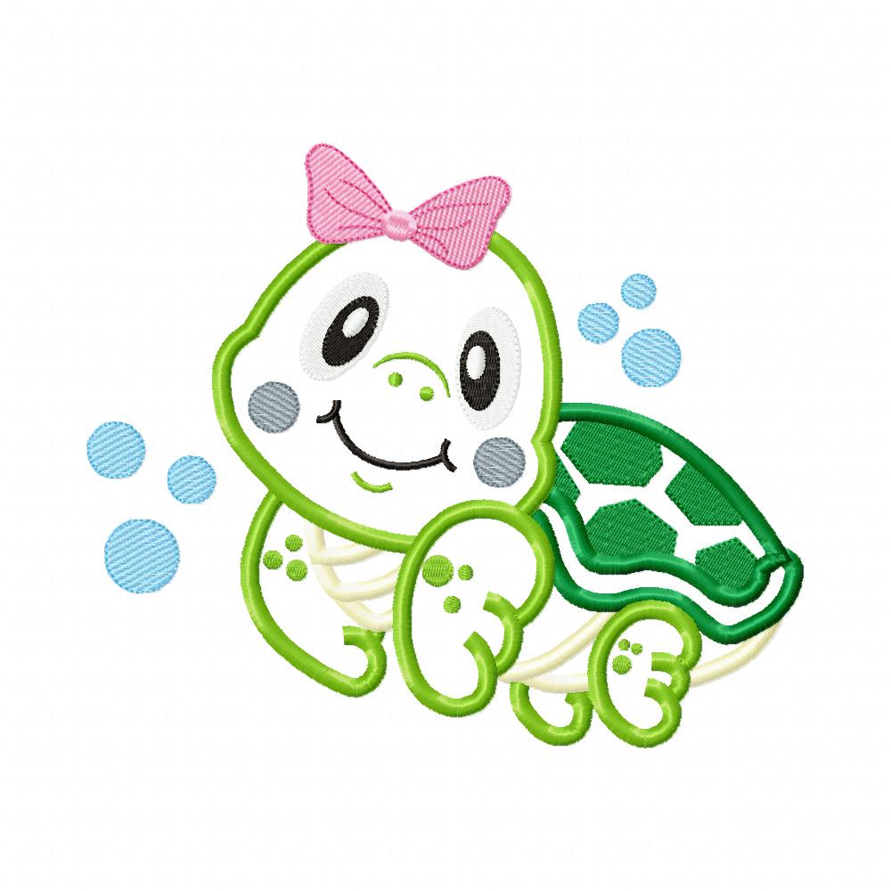 Sea Turtle Girl - Applique Embroidery