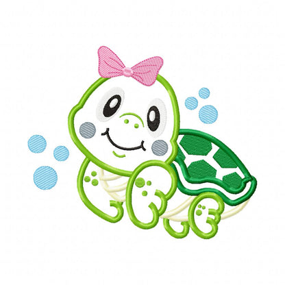 Sea Turtle Girl - Applique Embroidery