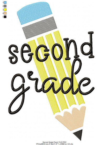 Second Grade Pencil - Rippled Stitch