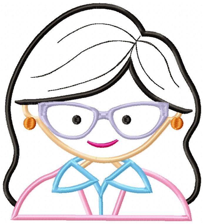 Cute Office Girl with Glasses - Appliqué - Machine Embroidery Design