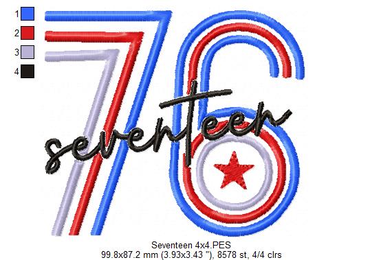 ⭐ Seventeen 76 Americana ❤️ – Fill Stitch – Machine Embroidery Design