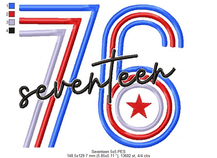 ⭐ Seventeen 76 Americana ❤️ – Fill Stitch – Machine Embroidery Design