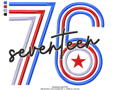 ⭐ Seventeen 76 Americana ❤️ – Fill Stitch – Machine Embroidery Design