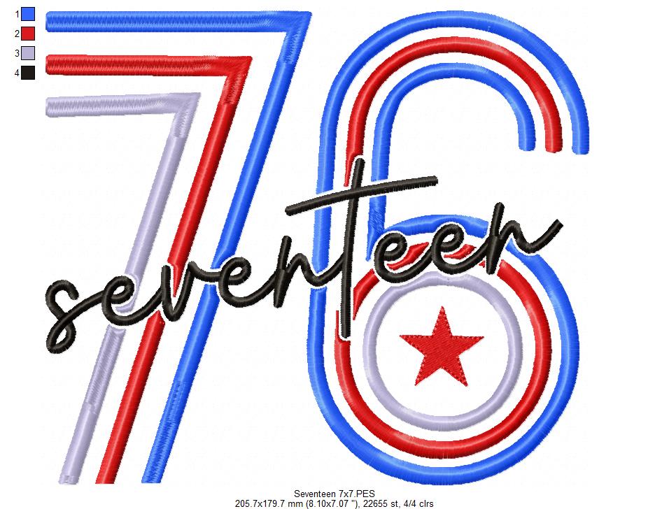⭐ Seventeen 76 Americana ❤️ – Fill Stitch – Machine Embroidery Design