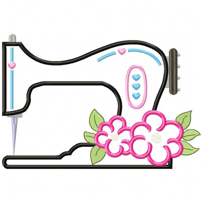Vintage Sewing Machine and Flowers - Applique - Machine Embroidery Design