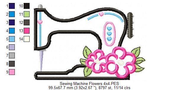 Vintage Sewing Machine and Flowers - Applique - Machine Embroidery Design