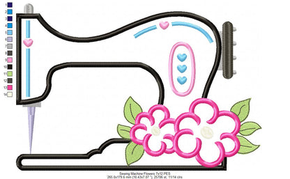 Vintage Sewing Machine and Flowers - Applique - Machine Embroidery Design