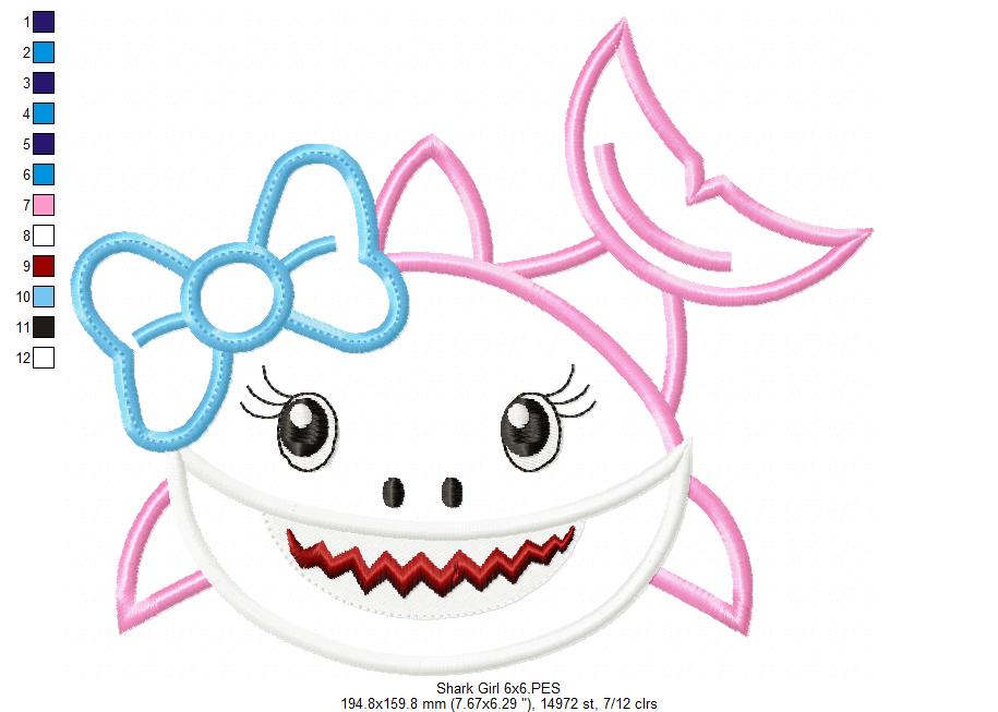Cute Shark Girl – Appliqué – Machine Embroidery Design
