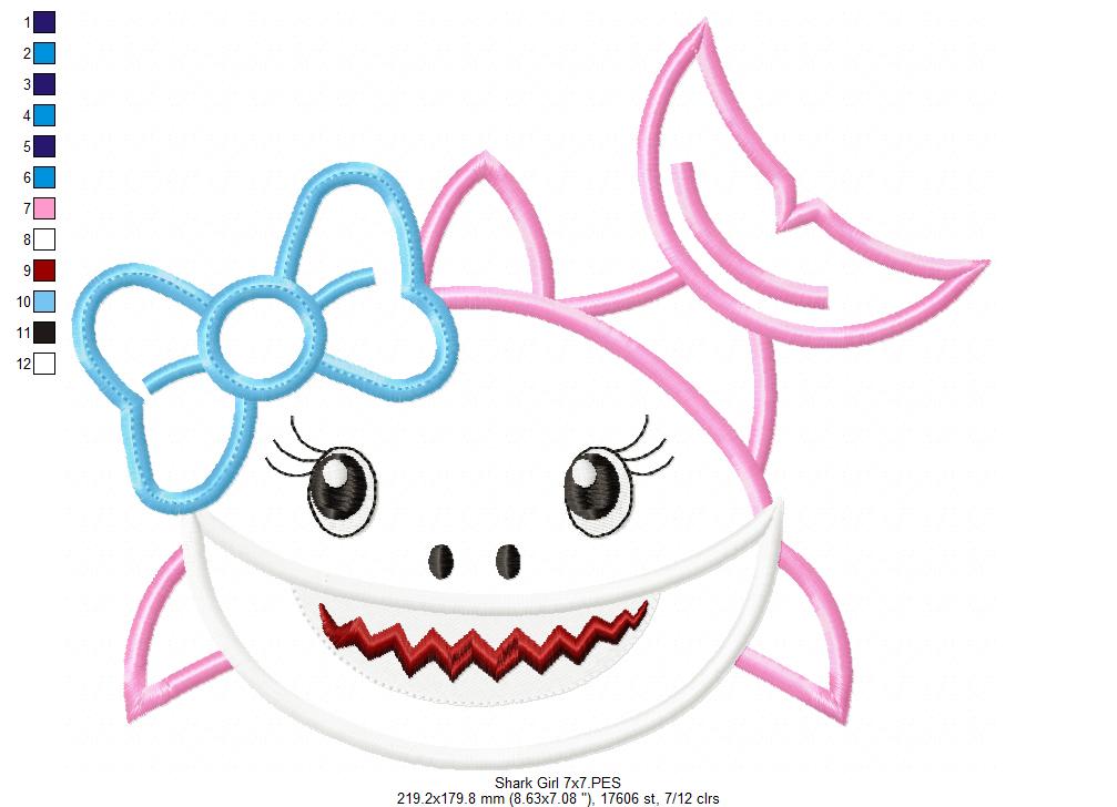 Cute Shark Girl – Appliqué – Machine Embroidery Design