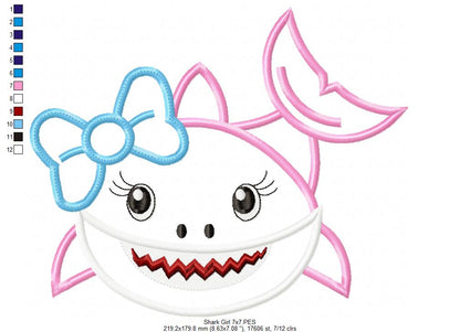 Cute Shark Girl – Appliqué – Machine Embroidery Design