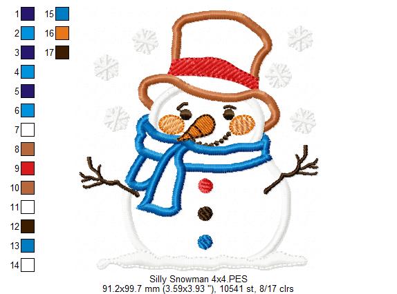 Silly Christmas Snowman - Applique - Machine Embroidery Design