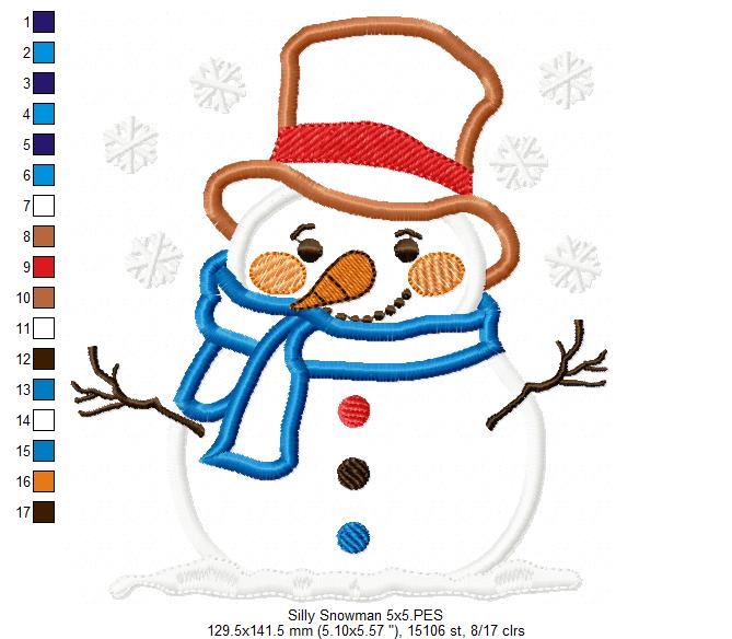 Silly Christmas Snowman - Applique - Machine Embroidery Design