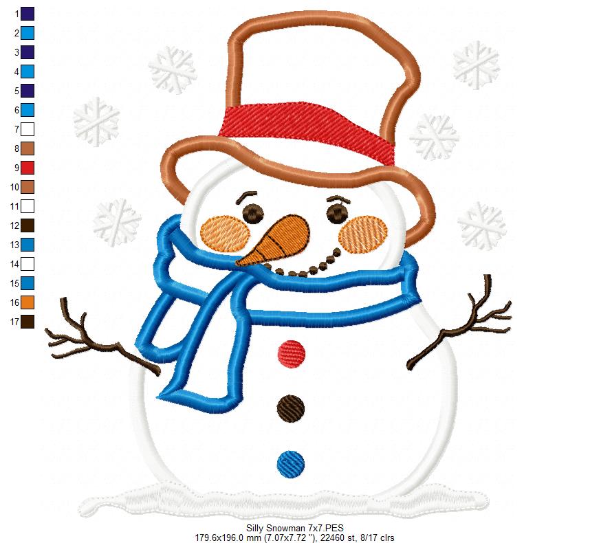 Mini Snowman on Sled Machine Embroidery Design 