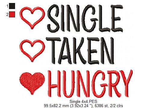 Single Taken Hungry - Fill Stitch - Machine Embroidery Design