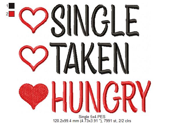 Single Taken Hungry - Fill Stitch - Machine Embroidery Design