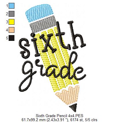 Sixth Grade Pencil - Rippled Stitch