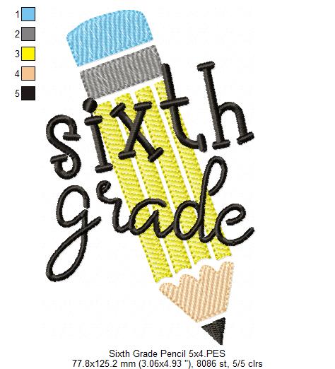 Sixth Grade Pencil - Rippled Stitch