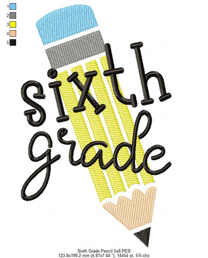 Sixth Grade Pencil - Rippled Stitch