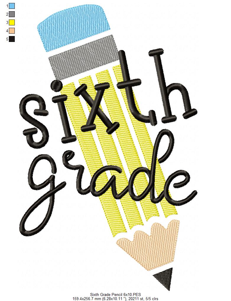 Sixth Grade Pencil - Rippled Stitch