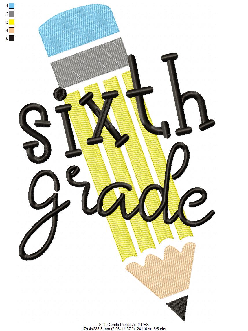 Sixth Grade Pencil - Rippled Stitch