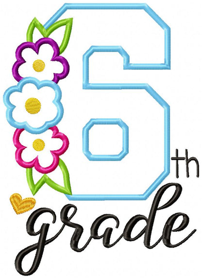 Sixth Grade Flowers - Appliqué - Machine Embroidery Design