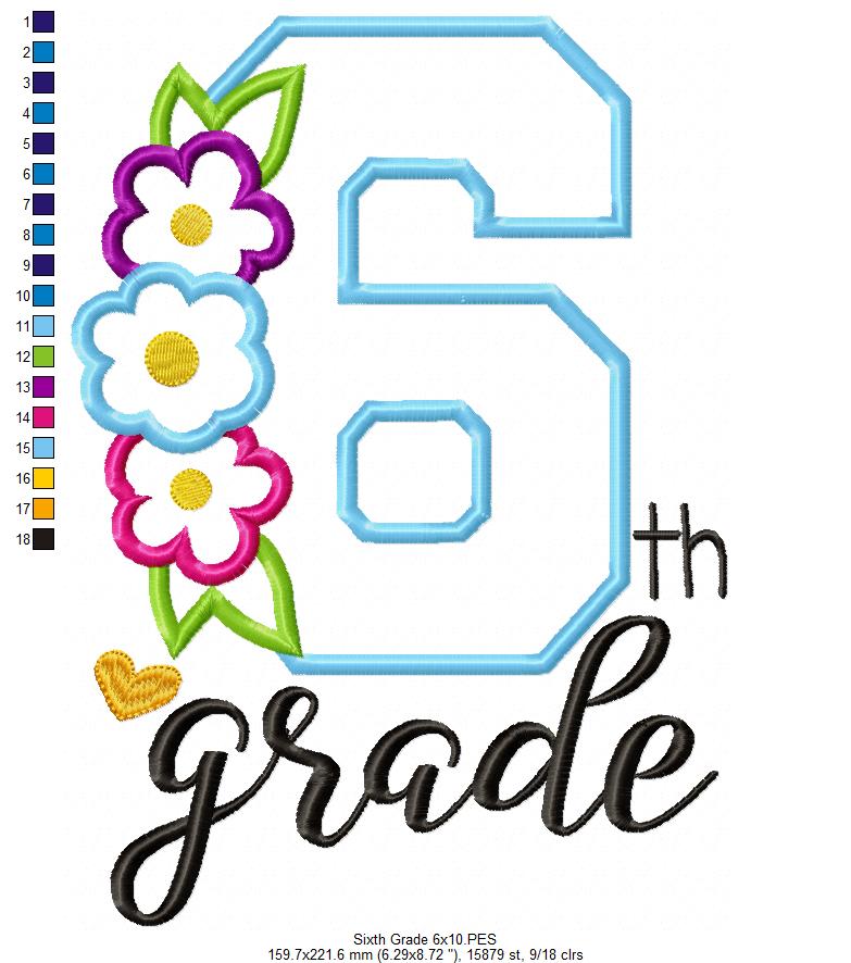 Sixth Grade Flowers - Appliqué - Machine Embroidery Design