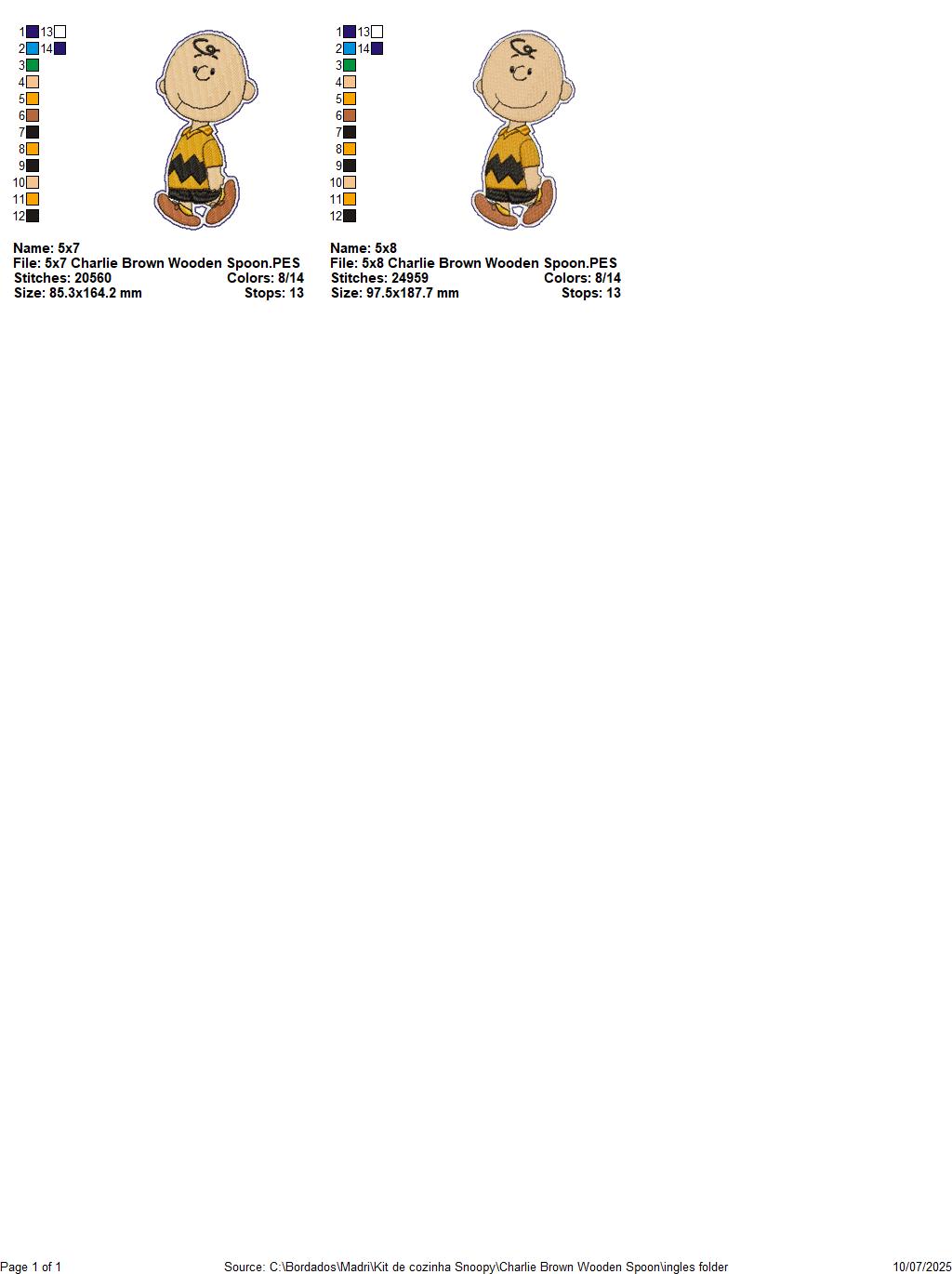 Charlie Brown Spoon Decoration – ITH Project – Machine Embroidery Design