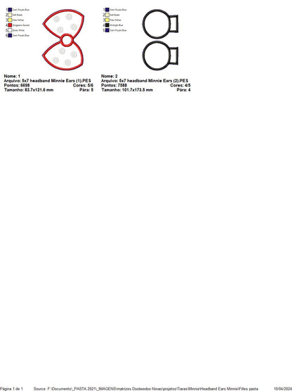 Minnie Ears Headbands - ITH Project - Machine Embroidery Design